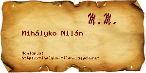 Mihályko Milán névjegykártya